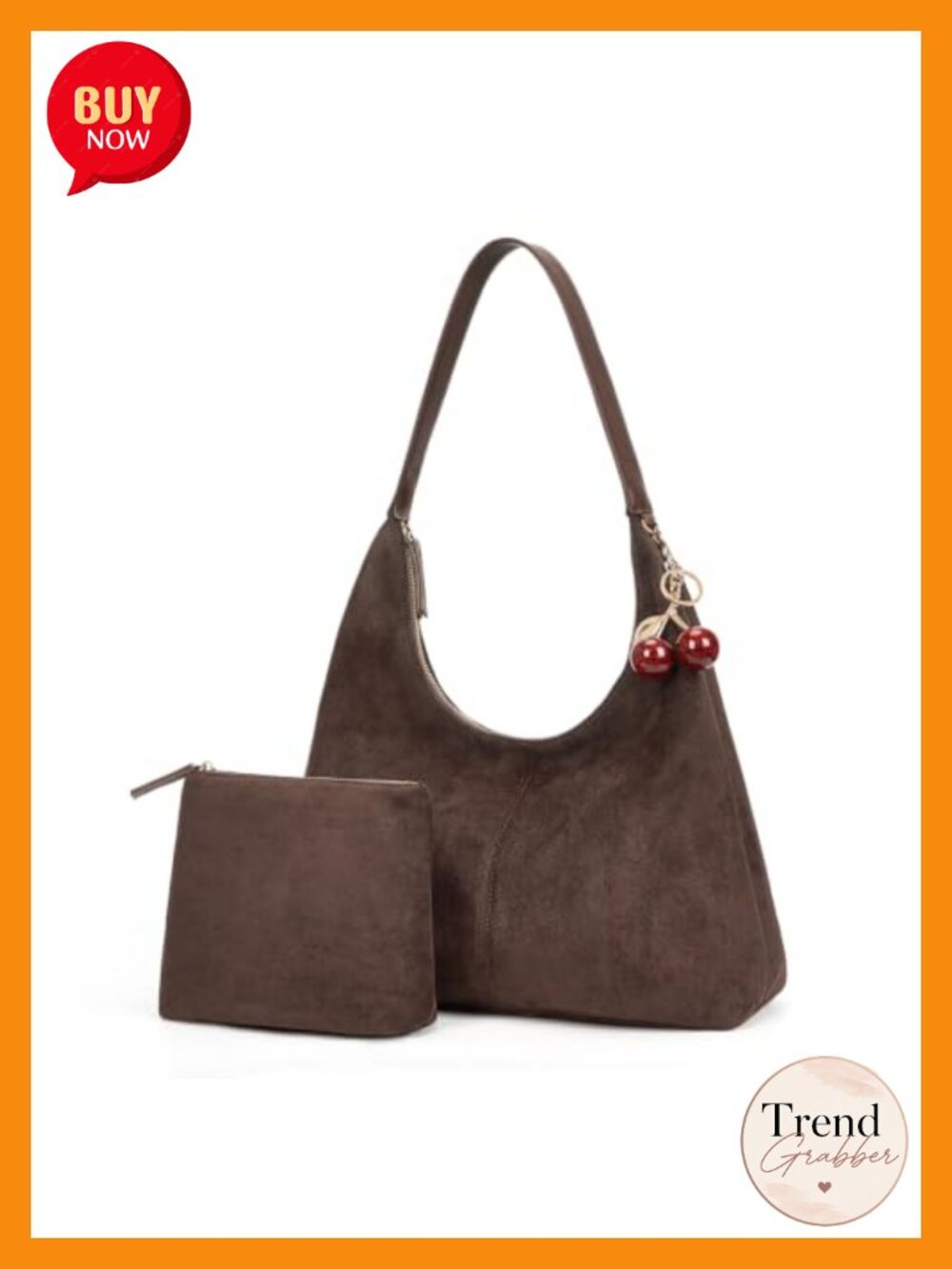 Faux Suede Hobo Bag Wide Strap Shoulder Purse with Pouch